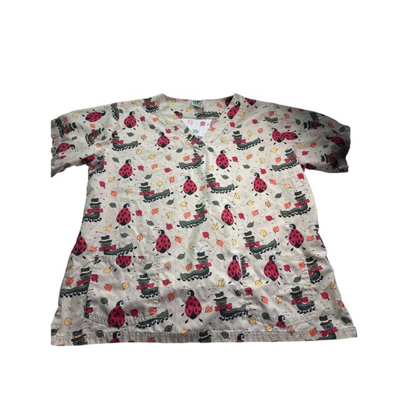 Vintage Uniform Advantage Womens Scrub Top Fall Autumn Bugs Size L Novelty - Picture 1 of 5